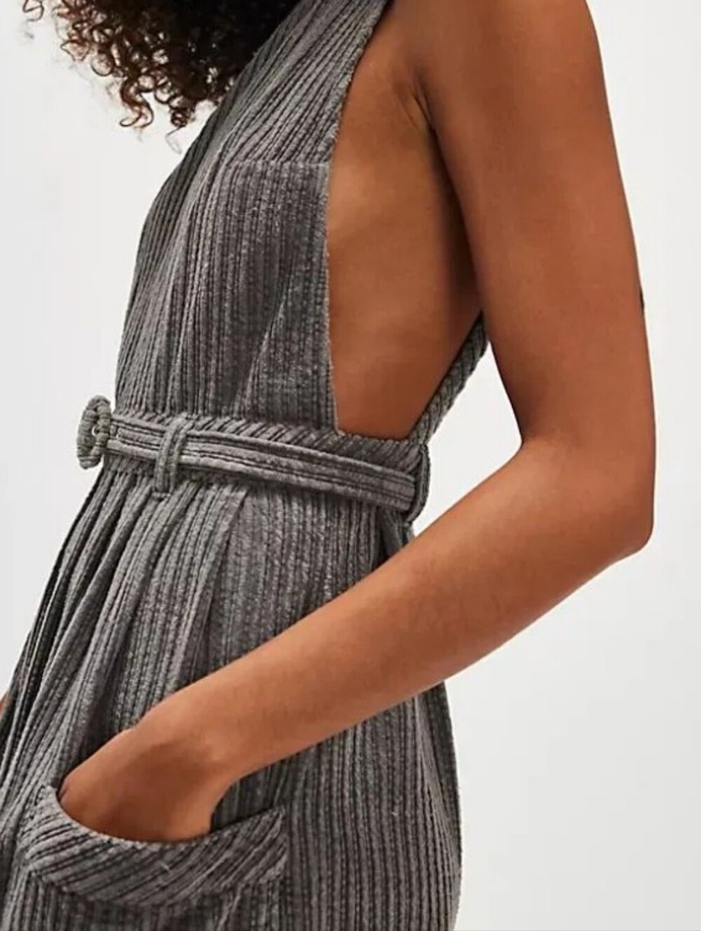 Free People Backless The Other Side Midi Dress in Gray Corduroy - Picture 3 of 8